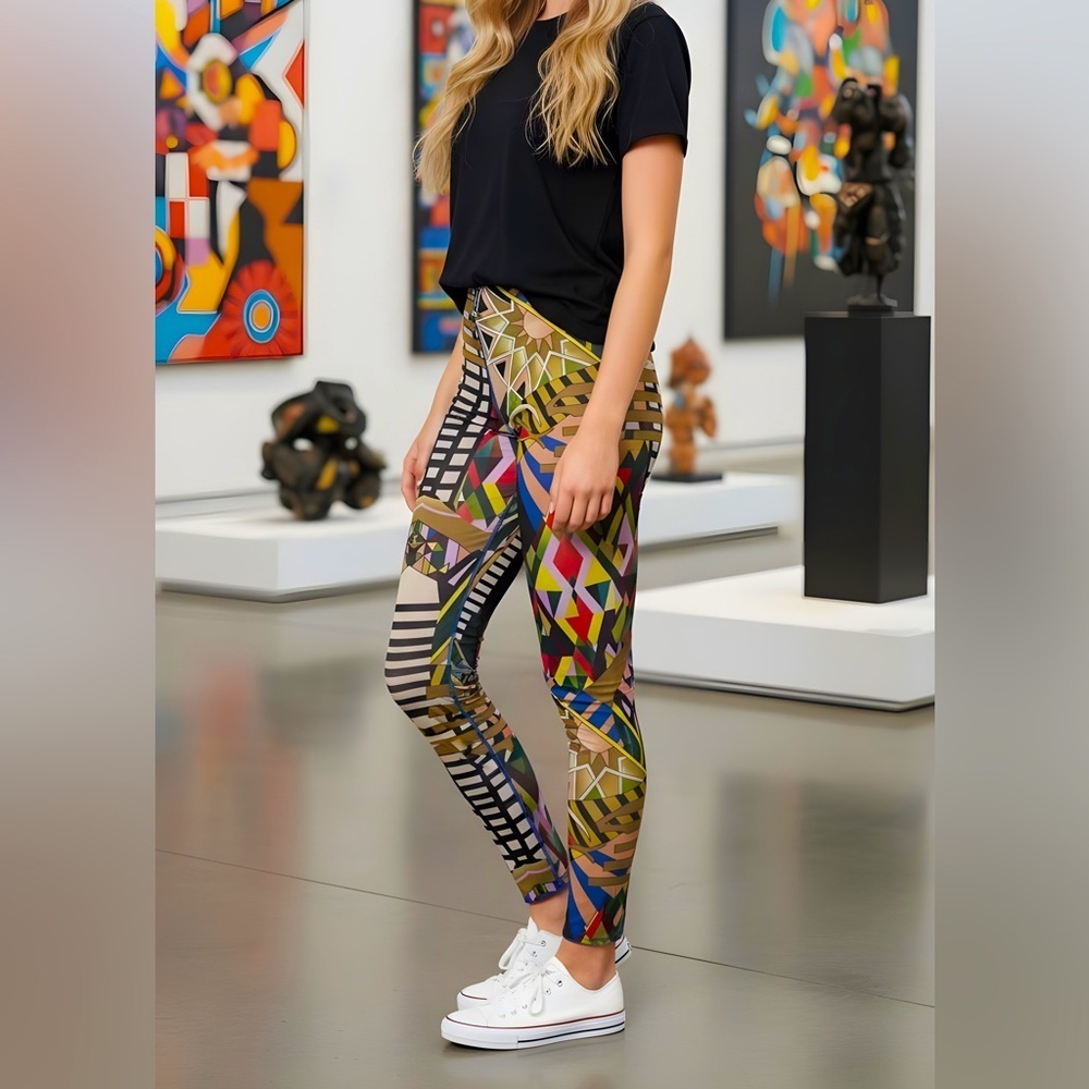 Colorful Geometric Women's Leggings mesh see through